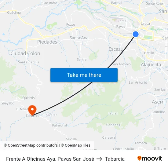 Frente A Oficinas Aya, Pavas San José to Tabarcia map
