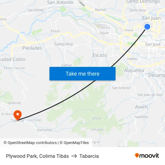 Plywood Park, Colima Tibás to Tabarcia map