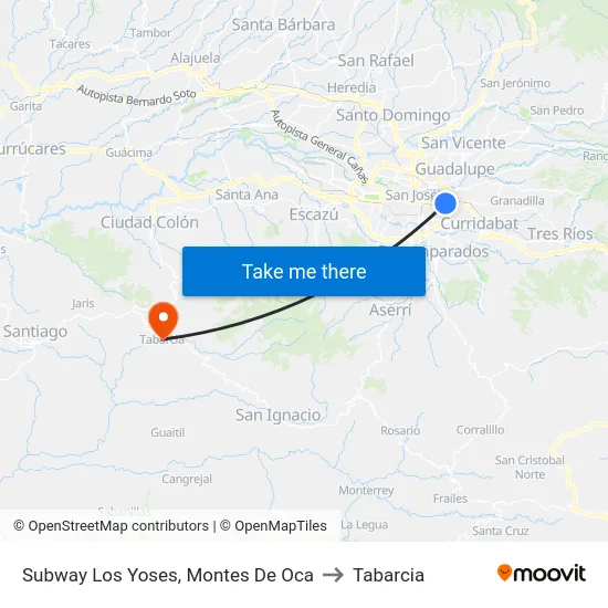 Frente Al Restaurante Subway, Los Yoses Montes De Oca to Tabarcia map