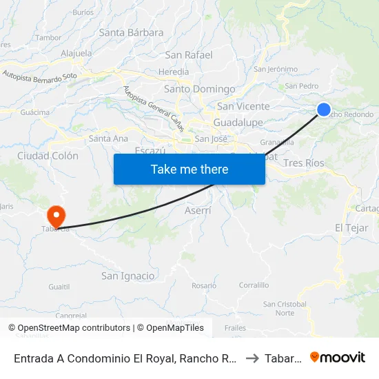 Entrada A Condominio El Royal, Rancho Redondo to Tabarcia map