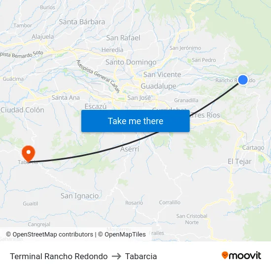 Terminal Rancho Redondo to Tabarcia map