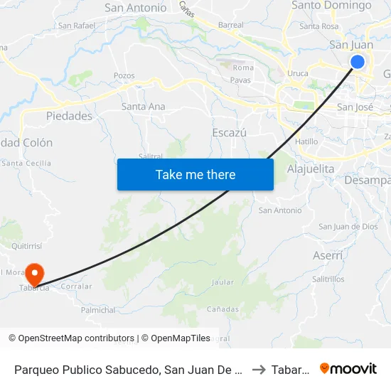 Parqueo Publico Sabucedo, San Juan De Tibás to Tabarcia map