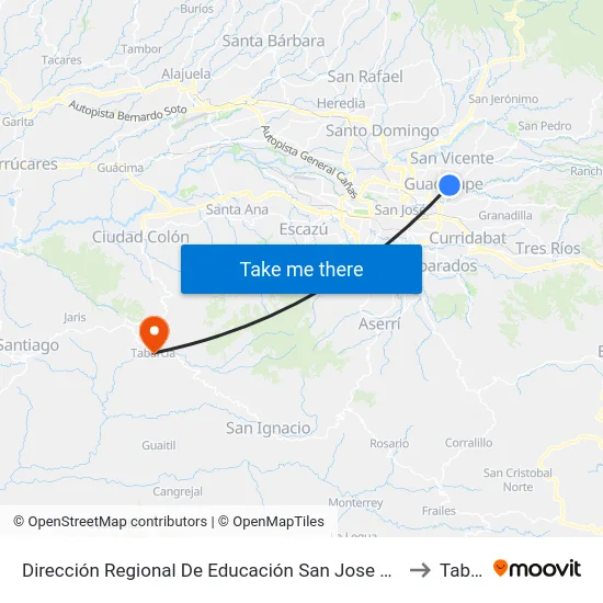 Dirección Regional De Educación San Jose Norte, Guadalupe Goicoechea to Tabarcia map