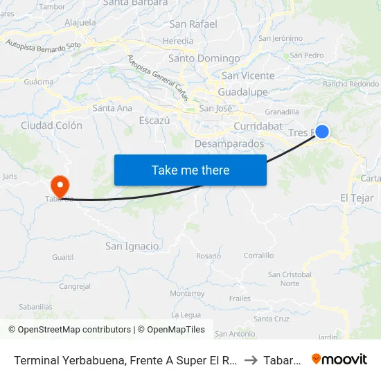 Terminal Yerbabuena, Frente A Super El Roble to Tabarcia map