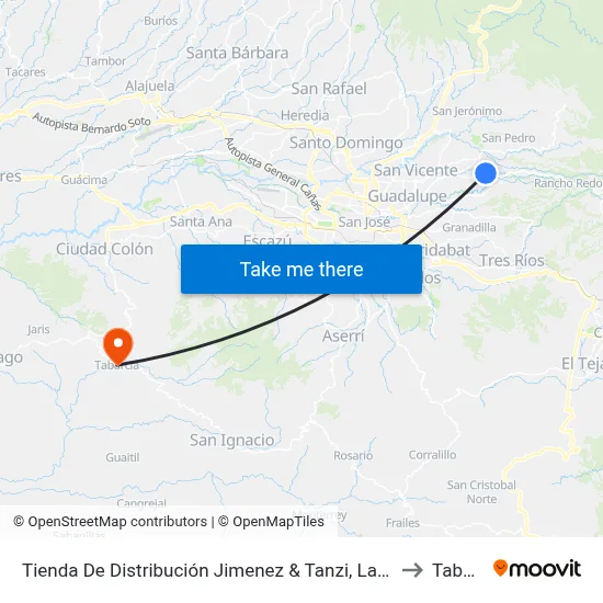 Tienda De Distribución Jimenez & Tanzi, La Mora Goicoechea to Tabarcia map