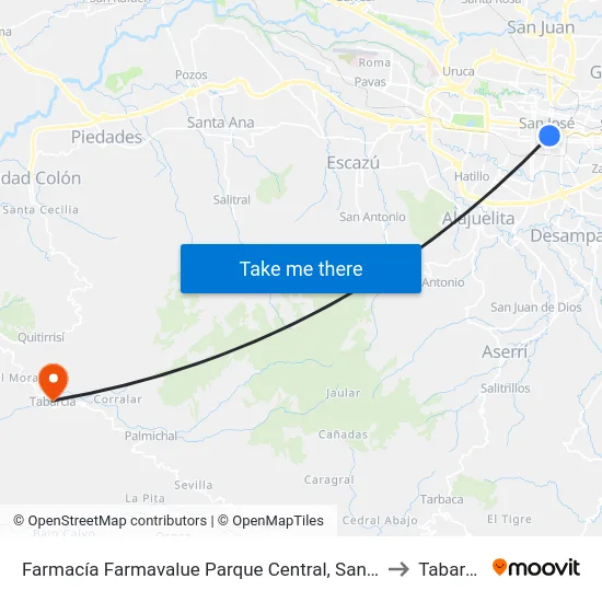 Farmacía Farmavalue Parque Central, San José to Tabarcia map