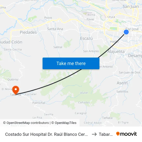 Costado Sur Hospital Dr. Raúl Blanco Cervantes to Tabarcia map