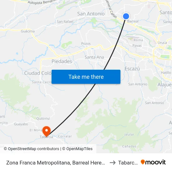 Zona Franca Metropolitana, Barreal Heredia to Tabarcia map