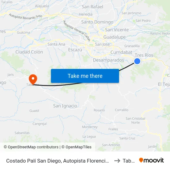 Costado Palí San Diego, Autopista Florencio Del Castillo La Unión to Tabarcia map