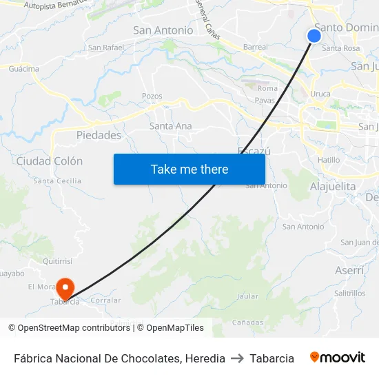 Fábrica Nacional De Chocolates, Heredia to Tabarcia map