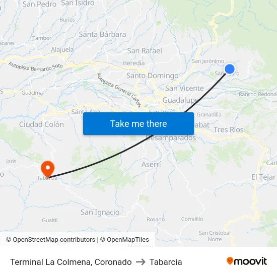 Terminal La Colmena, Coronado to Tabarcia map