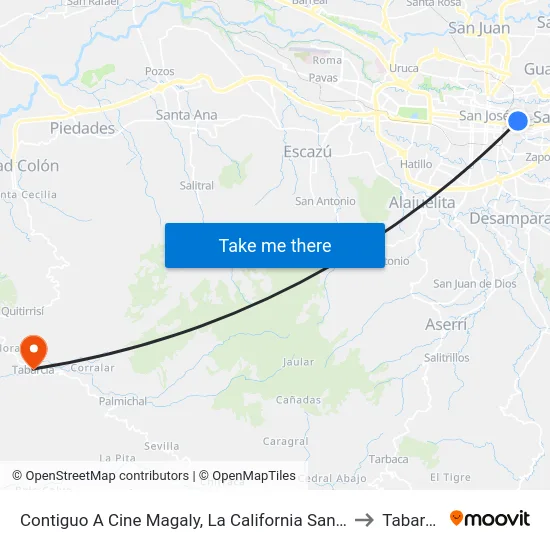 Frente Restaurante La Amistad, La California San José to Tabarcia map