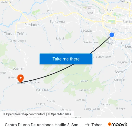 Centro Diurno De Ancianos Hatillo 3, San José to Tabarcia map