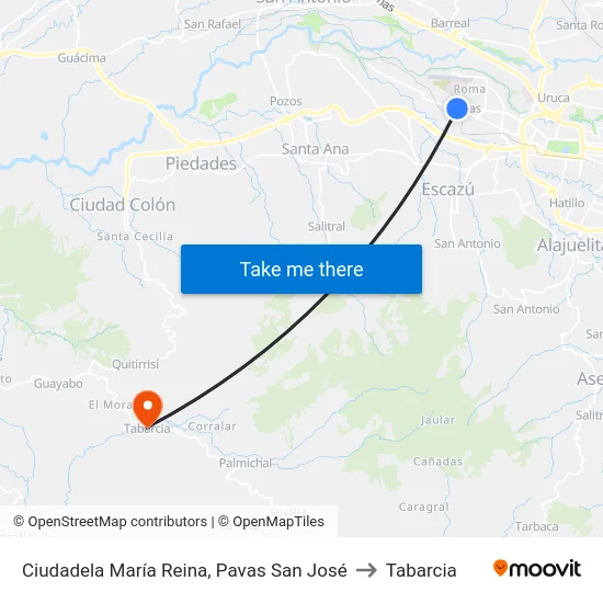 Ciudadela María Reina, Pavas San José to Tabarcia map