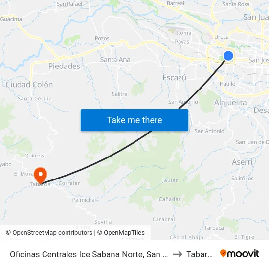 Oficinas Centrales Ice Sabana Norte, San José to Tabarcia map