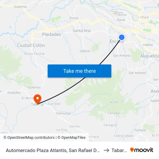 Automercado Plaza Atlantis, San Rafael De Escazú to Tabarcia map