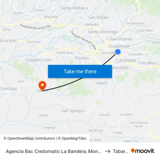 Agencia Bac Credomatic La Bandera, Montes De Oca to Tabarcia map