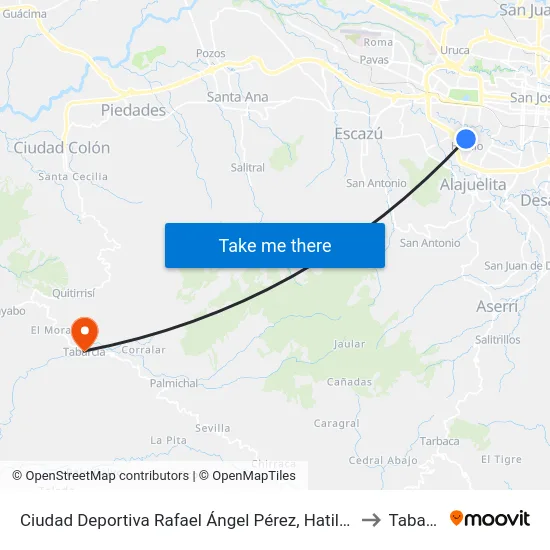 Ciudad Deportiva Rafael Ángel Pérez, Hatillo San José to Tabarcia map