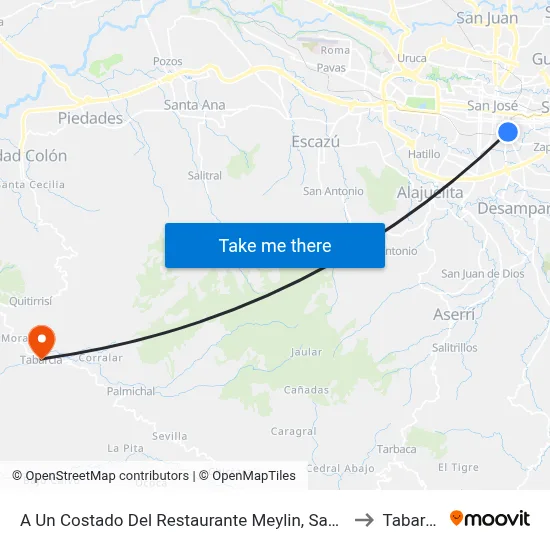 A Un Costado Del Restaurante Meylin, San José to Tabarcia map