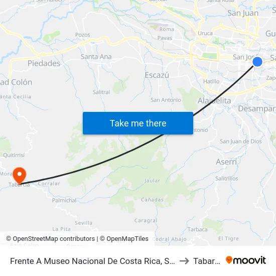 Costado Sur Del Museo Nacional, San José to Tabarcia map