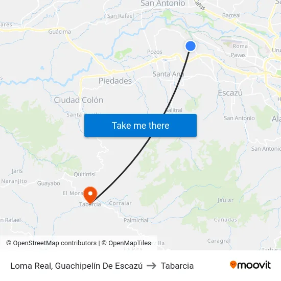 Loma Real, Guachipelín De Escazú to Tabarcia map