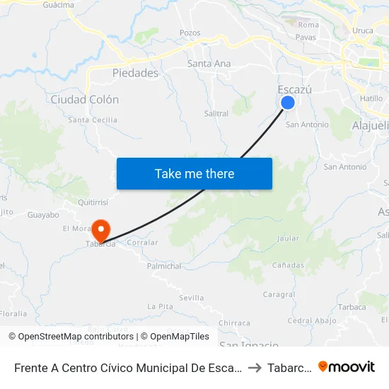 Frente A Centro Cívico Municipal De Escazú to Tabarcia map