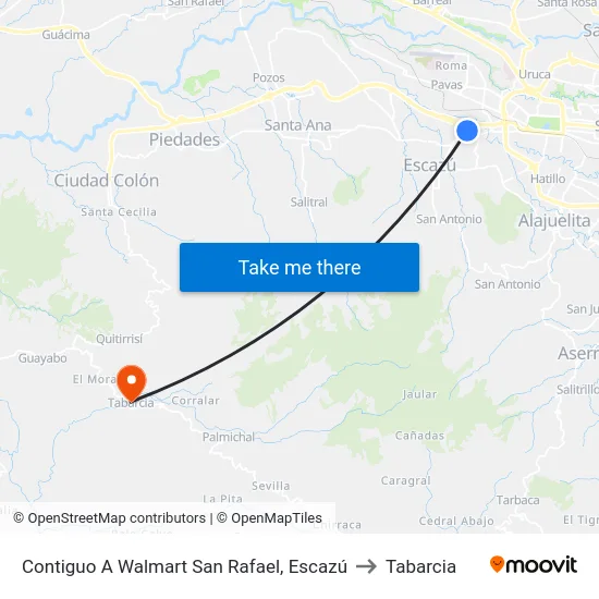 Contiguo A Walmart San Rafael, Escazú to Tabarcia map