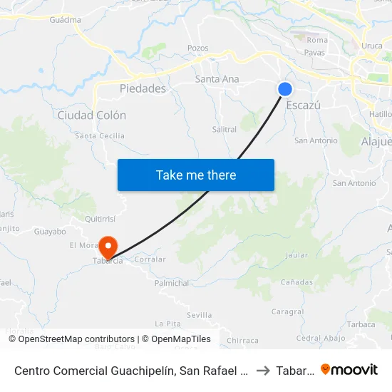 Centro Comercial Guachipelín, San Rafael De Escazú to Tabarcia map