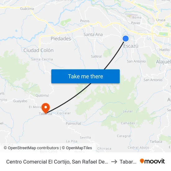 Centro Comercial El Cortijo, San Rafael De Escazú to Tabarcia map