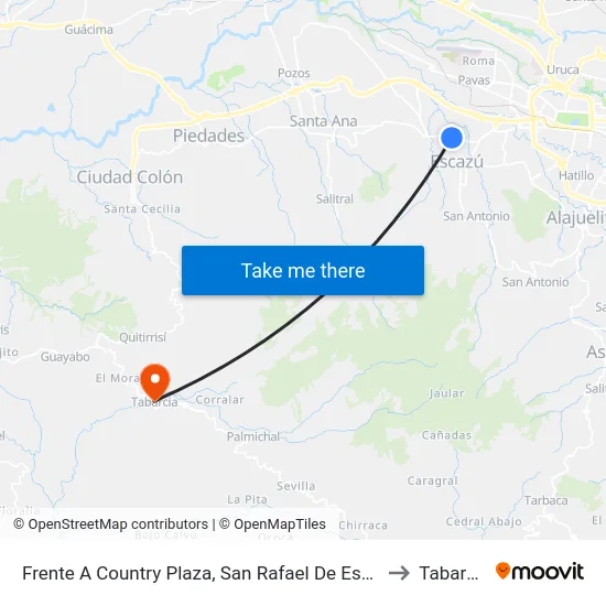 Frente A Country Plaza, San Rafael De Escazú to Tabarcia map
