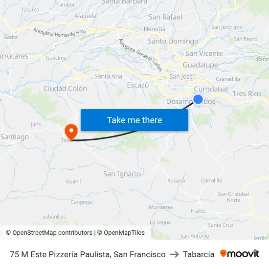 75 M Este Pizzería Paulista, San Francisco to Tabarcia map