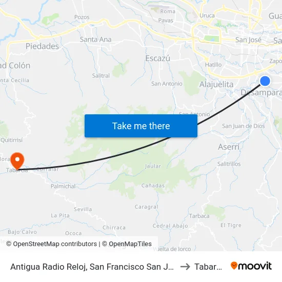 Antigua Radio Reloj, San Francisco San José to Tabarcia map