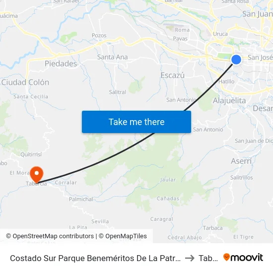 Costado Sur Parque Beneméritos De La Patria, San Francisco San José to Tabarcia map