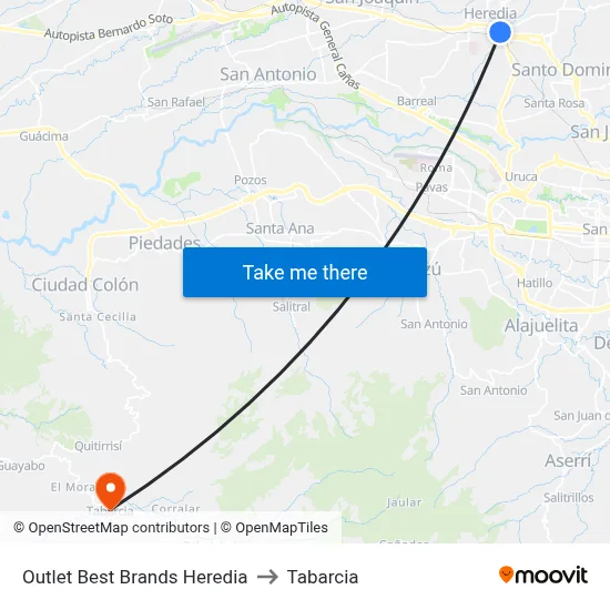 Outlet Best Brands Heredia to Tabarcia map