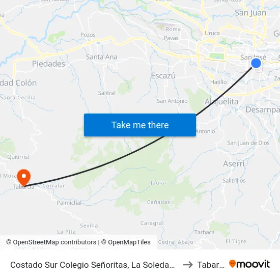 Costado Sur Colegio Señoritas, La Soledad San José to Tabarcia map