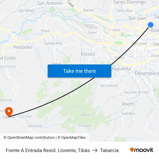 Frente A Entrada Resid. Llorente, Tibás to Tabarcia map