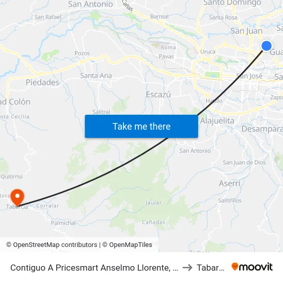 Contiguo A Pricesmart Anselmo Llorente, Tibás to Tabarcia map