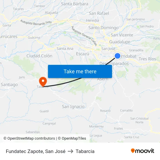 Fundatec Zapote, San José to Tabarcia map