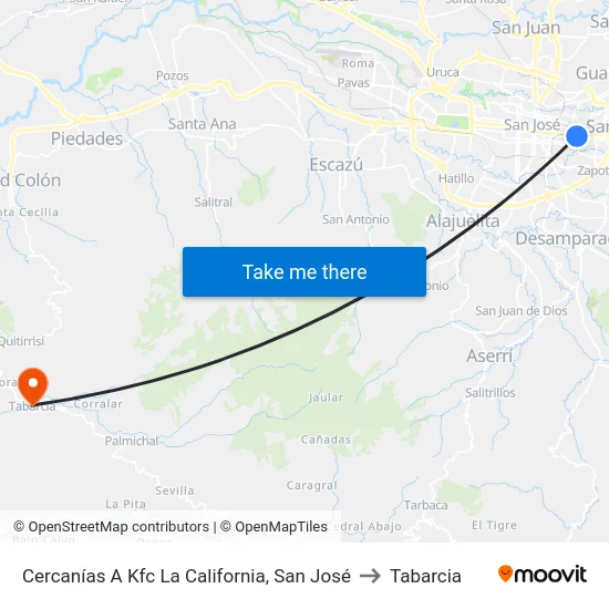 Frente A Kfc La California, San José to Tabarcia map