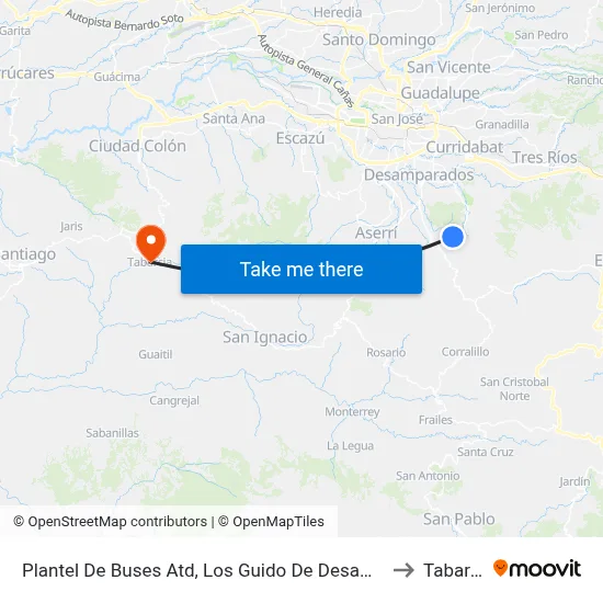 Plantel De Buses Atd, Los Guido De Desamparados to Tabarcia map