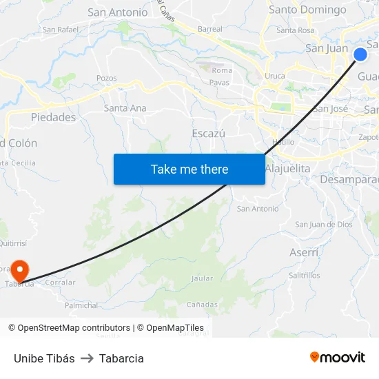 Unibe Tibás to Tabarcia map
