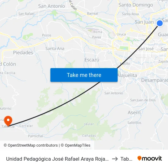 Unidad Pedagógica José Rafael Araya Rojas, La Florida Tibás to Tabarcia map