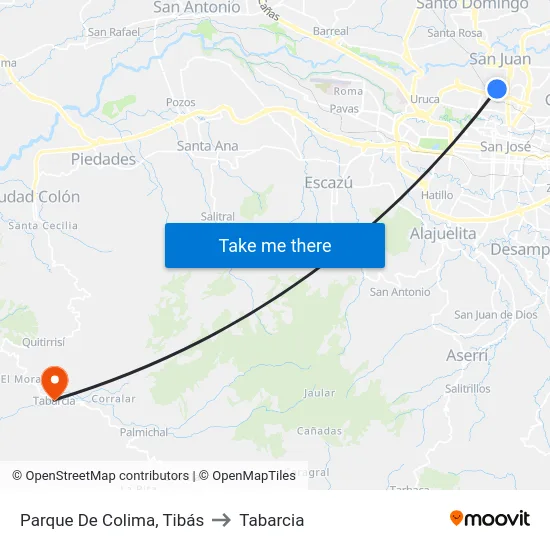 Parque De Colima, Tibás to Tabarcia map