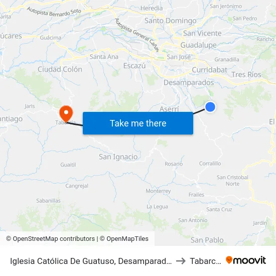 Iglesia Católica De Guatuso, Desamparados to Tabarcia map