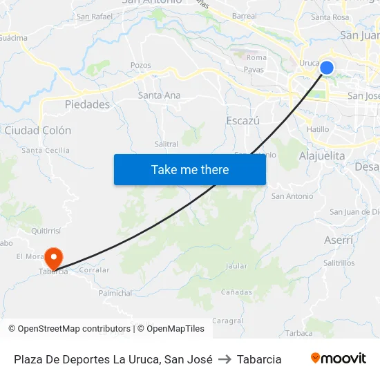 Plaza De Deportes La Uruca, San José to Tabarcia map