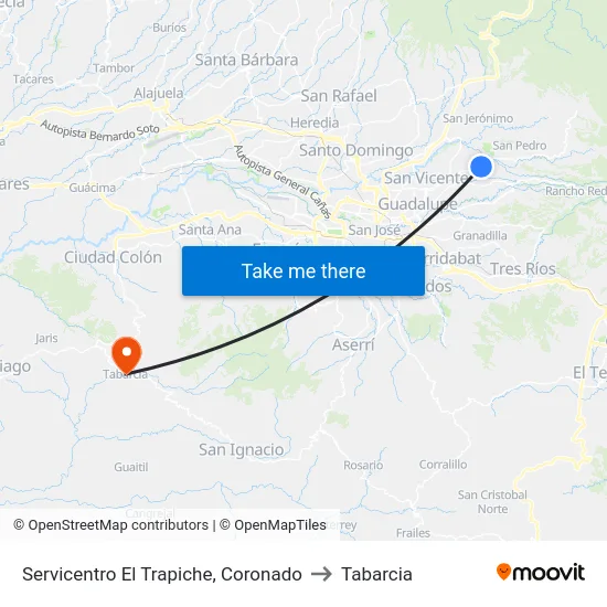 Servicentro El Trapiche, Coronado to Tabarcia map