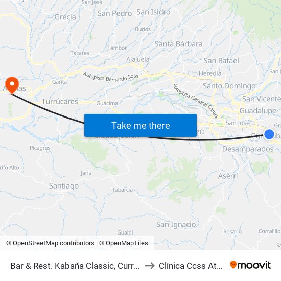 Bar & Rest. Kabaña Classic, Curridabat to Clínica Ccss Atenas map