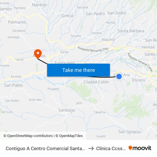 Contiguo A Centro Comercial Santa Ana Town Center to Clínica Ccss Atenas map