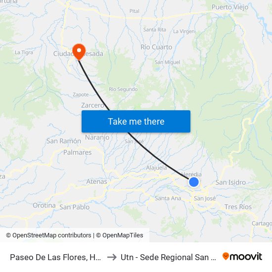 Paseo De Las Flores, Heredia to Utn - Sede Regional San Carlos map