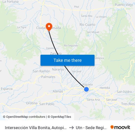 Intersección Villa Bonita, Autopista Bernardo Soto Alajuela to Utn - Sede Regional San Carlos map